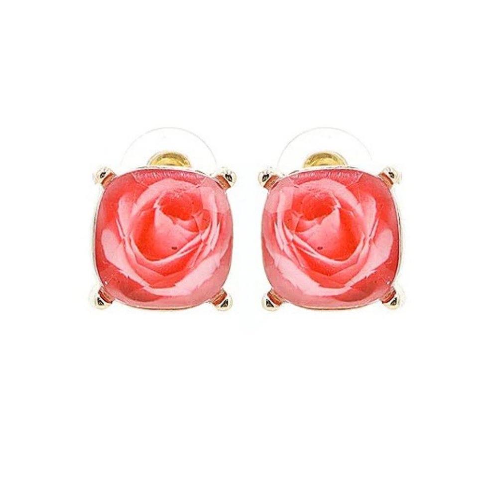 3 PACK: Resin Rose Cushion Cut Women's Post Earrings